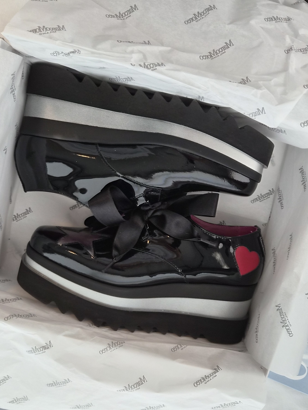 MARCO MOREO Black Patent Platform Oxfords with Accents - Picture 2 of 9